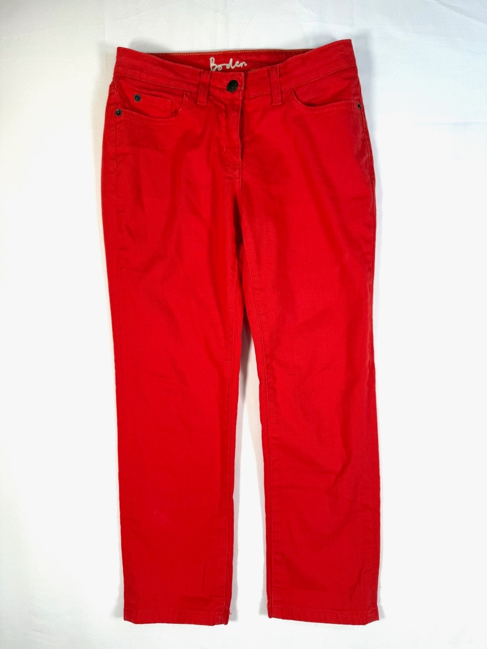 BODEN Women’s‎ Straight Leg Jeans Size 4 Petite Bright Red Denim Pants Cropped